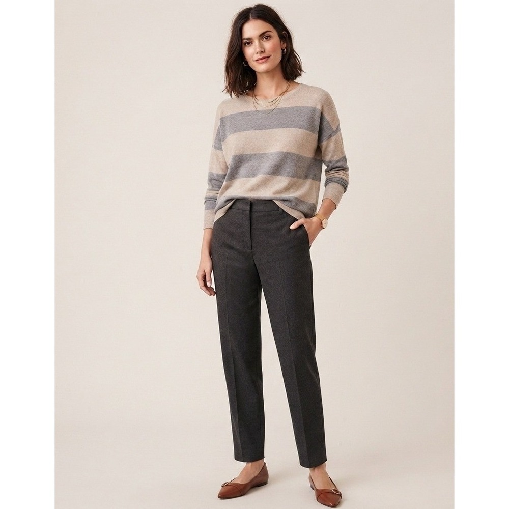 Eileen Fisher Striped Sweater Women XXS Tan Grey Tencel Merino Wool Good Light